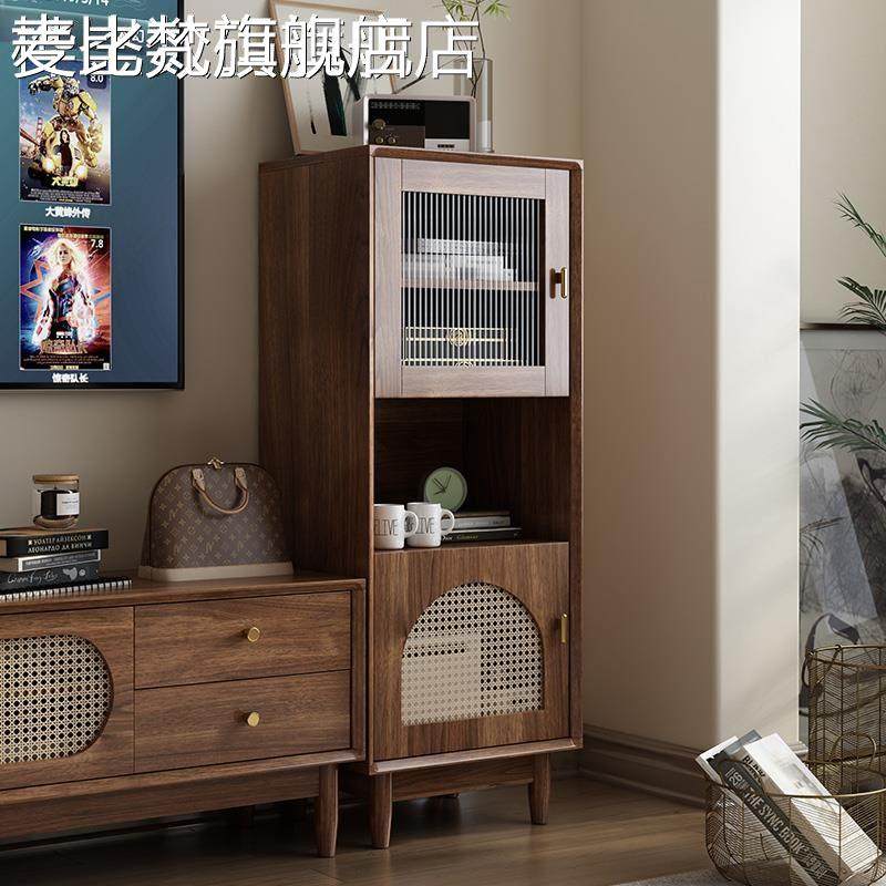 麦比梵复古藤编电视边柜家用简约中式边柜斗柜中古风客厅卧室长虹玻璃