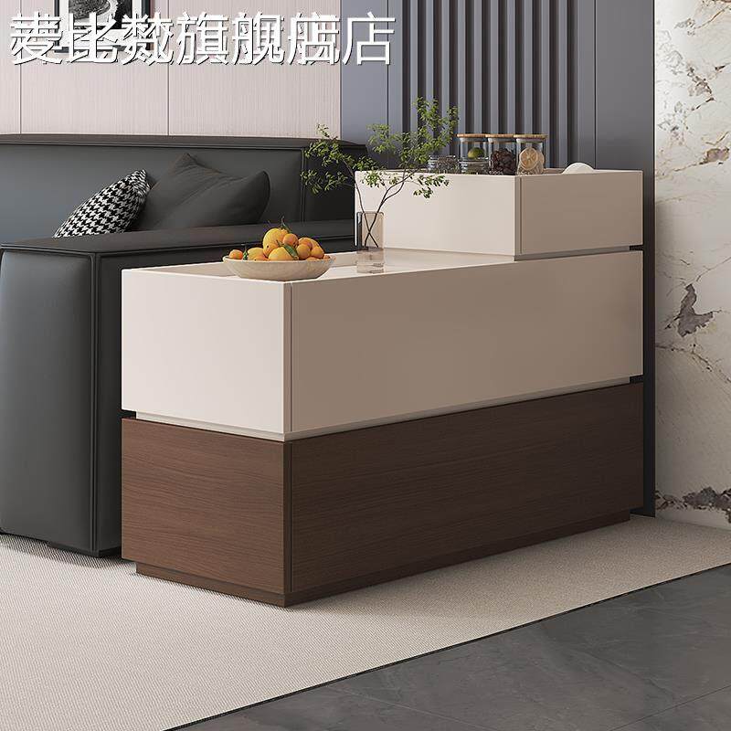 麦比梵沙发边柜意式极简实木沙发边侧柜家用长方型边柜带滑轮可移动边