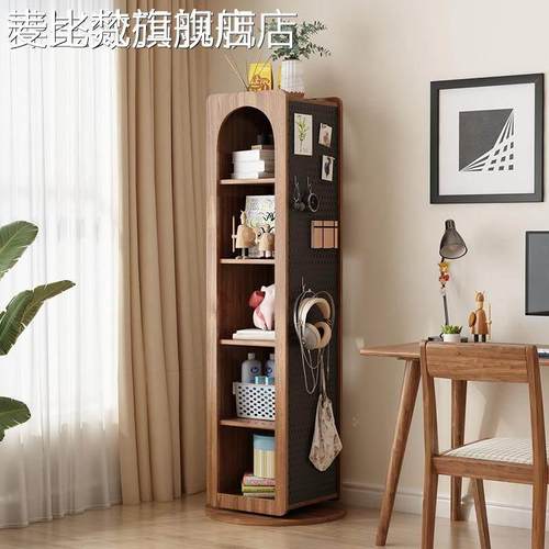麦比梵全实木穿衣镜落地置物架客厅玄关靠墙家用旋转转角柜书架储物柜床笠拉车