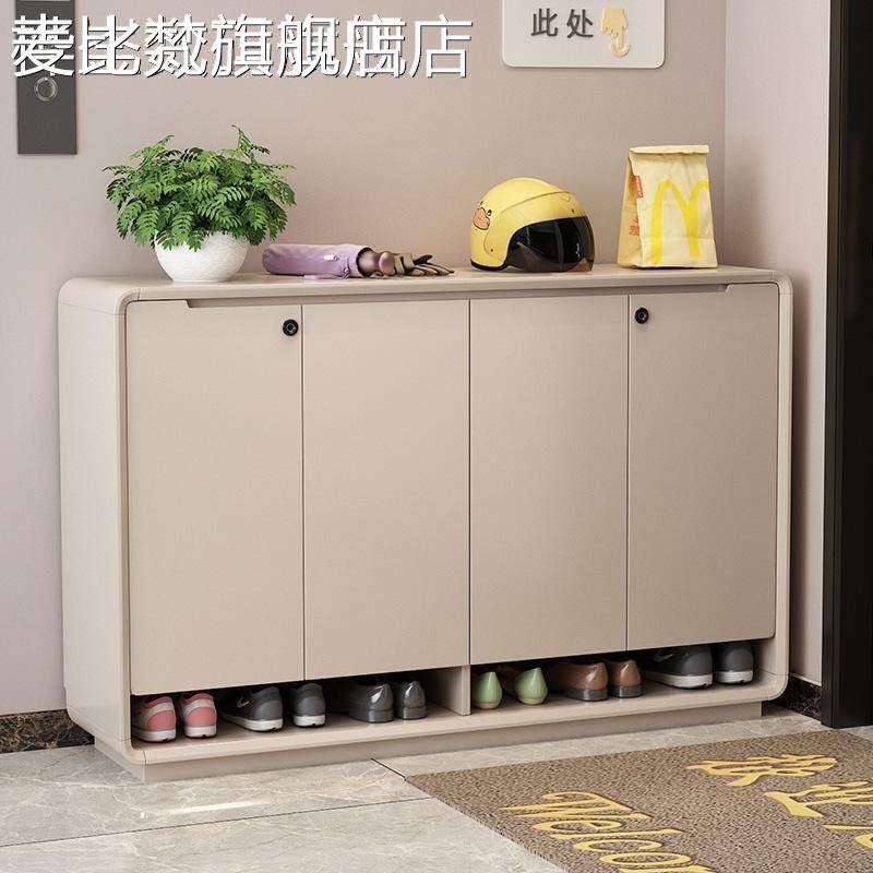 麦比梵实木鞋柜指纹锁奶油风门口外楼道新款2025密码锁走廊柜过道电梯口床笠拉车