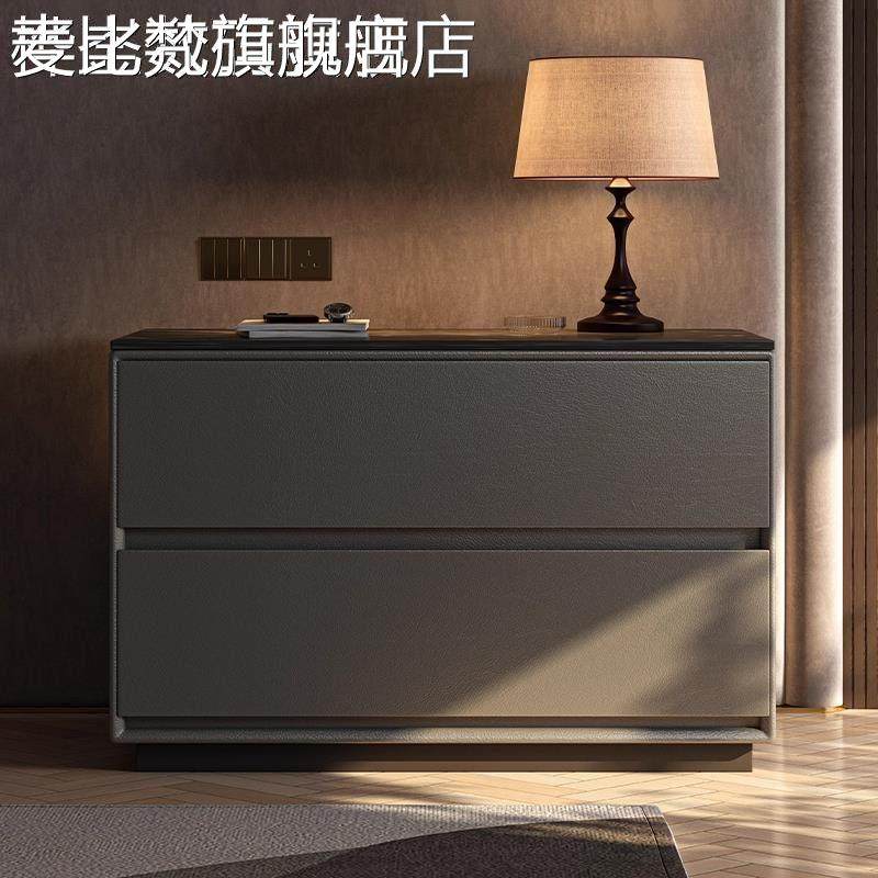 麦比梵意式床头柜储物柜一体家用卧室大尺寸加长轻奢高级岩板床头矮斗