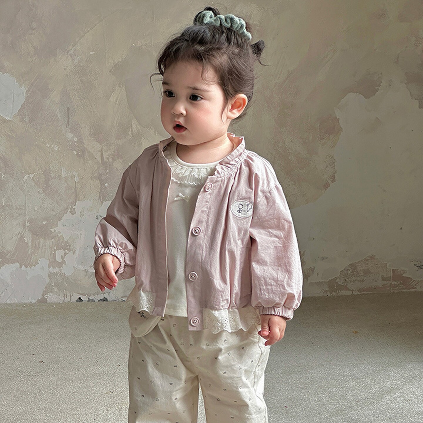 女宝宝韩系短款风衣婴幼儿纯棉上衣春季新款女童立领花边外套 a类