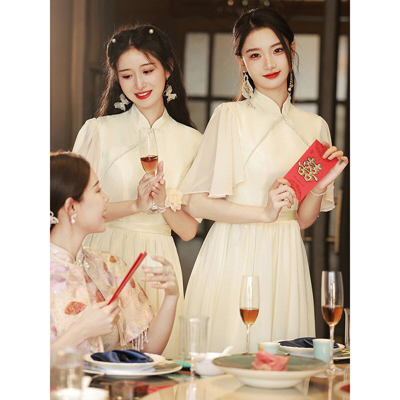 新中式姐妹团伴娘服小个子2024新小众气质香槟色礼服女高级感夏季