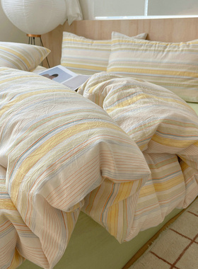 2024年新款全棉色织水洗棉四件套F床单被罩学生宿舍床上三件套