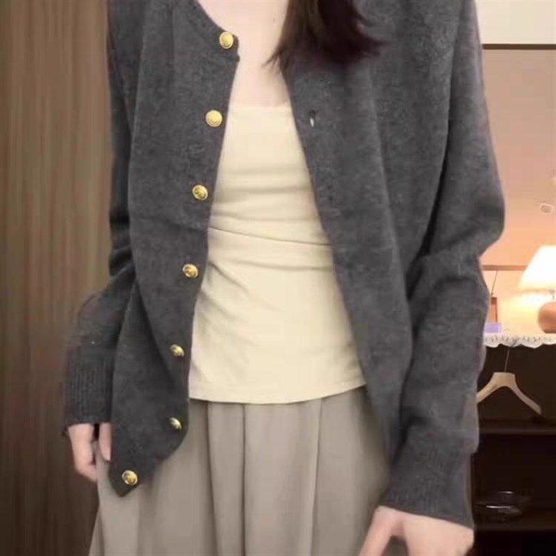 灰色韩系慵懒风针织开衫女春秋新款宽松穿搭毛衣外套基础软糯上衣