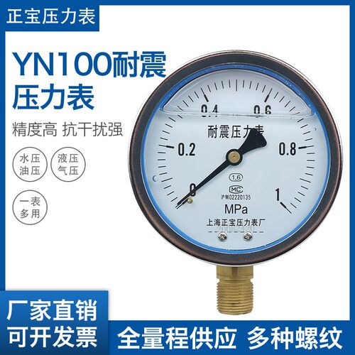 YN100耐震压力表 -0.1-60Mpa抗震防震压力表 耐磨耐腐蚀 上海正宝