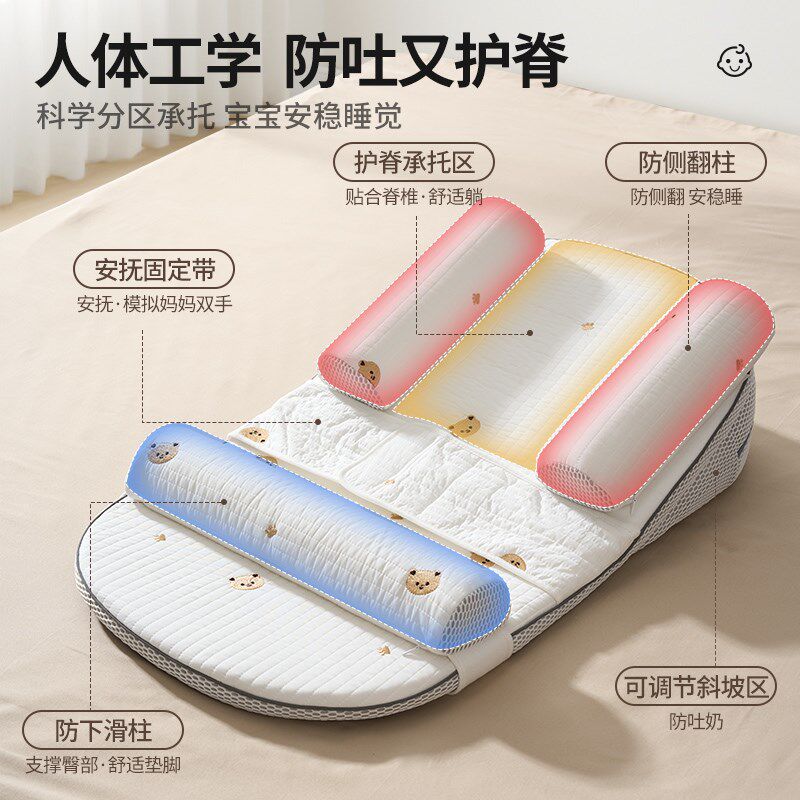 防吐奶可调节斜坡枕婴儿喂奶神A器斜坡垫新生安抚枕躺睡宝宝床中
