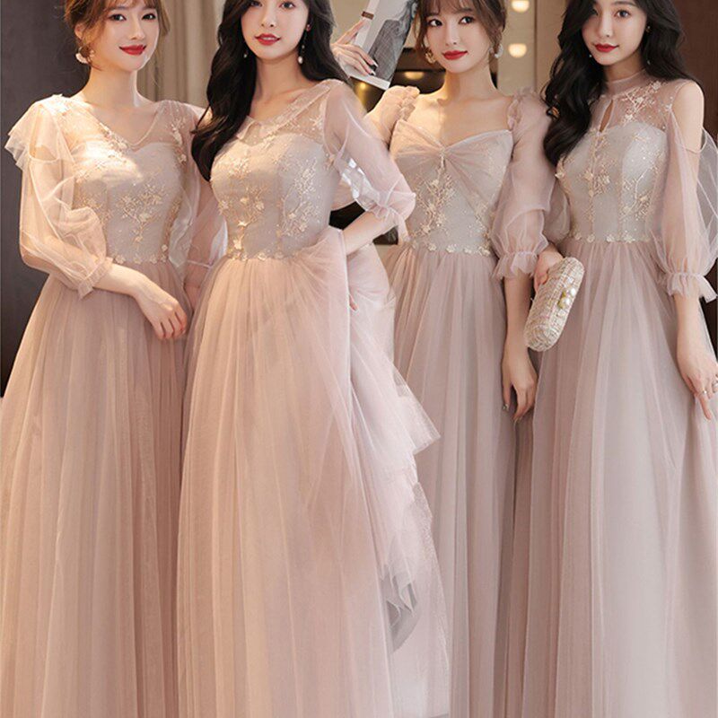 粉色伴娘服春夏2024新款姐妹裙中长款伴娘团女结婚小礼服日常可穿