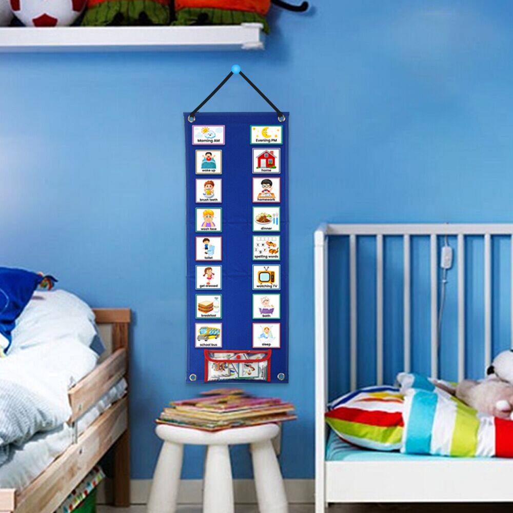 儿童视觉日程表毛毡挂板挂袋卡袋收纳G袋卡片幼儿收纳挂墙折叠展