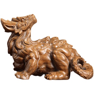 天然绿檀木实木雕n刻白泽摆件文玩手把件家居装饰品工艺品