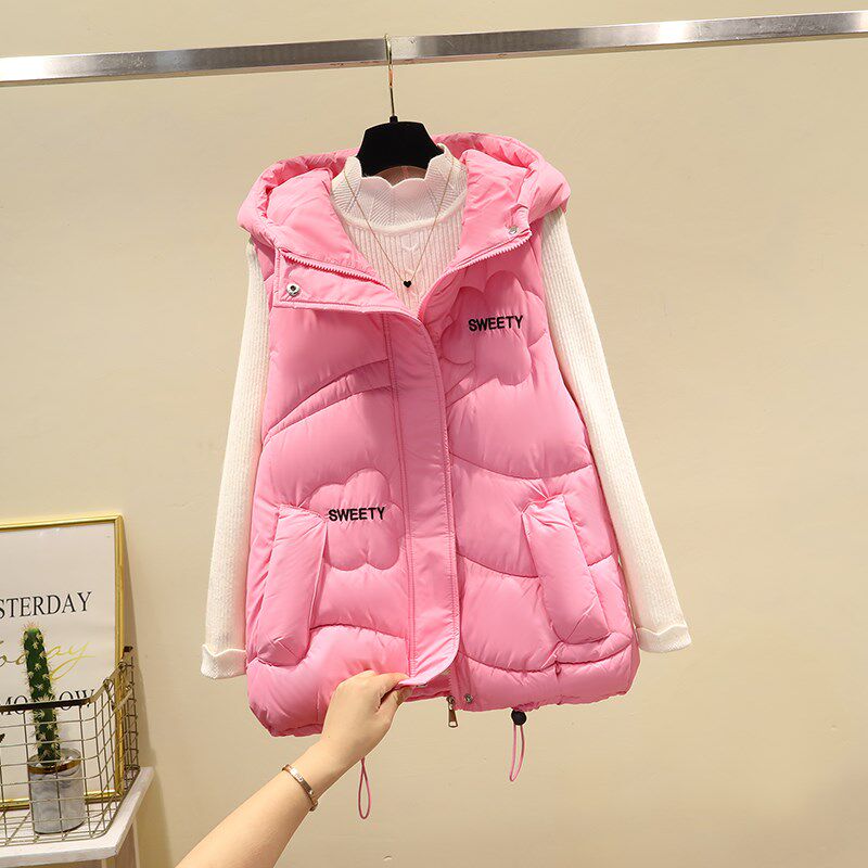 羽绒棉马甲女短款2024秋冬新款韩版休闲宽松连帽外穿马夹背心外套