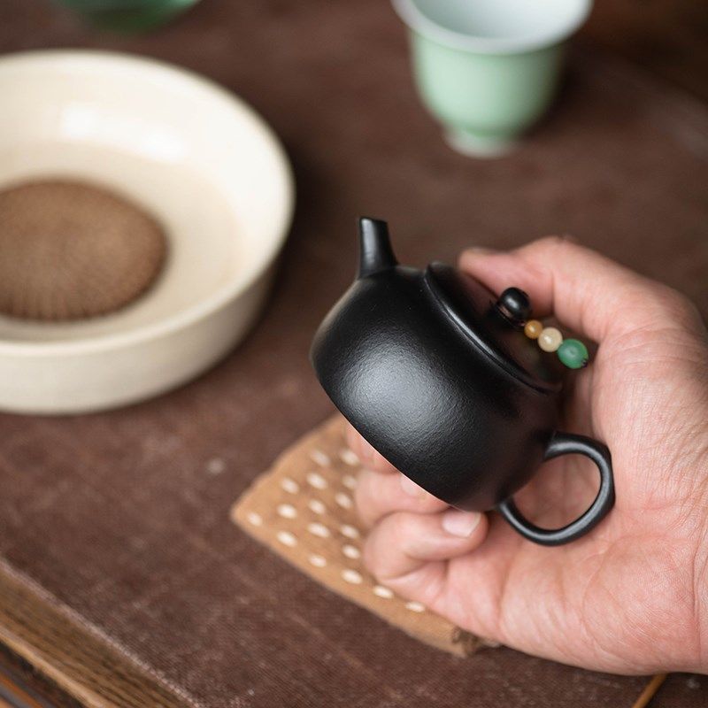小煤窑朱a泥紫砂壶 草木灰焐灰 功夫茶具 文人 扁玉壶 小容量110C