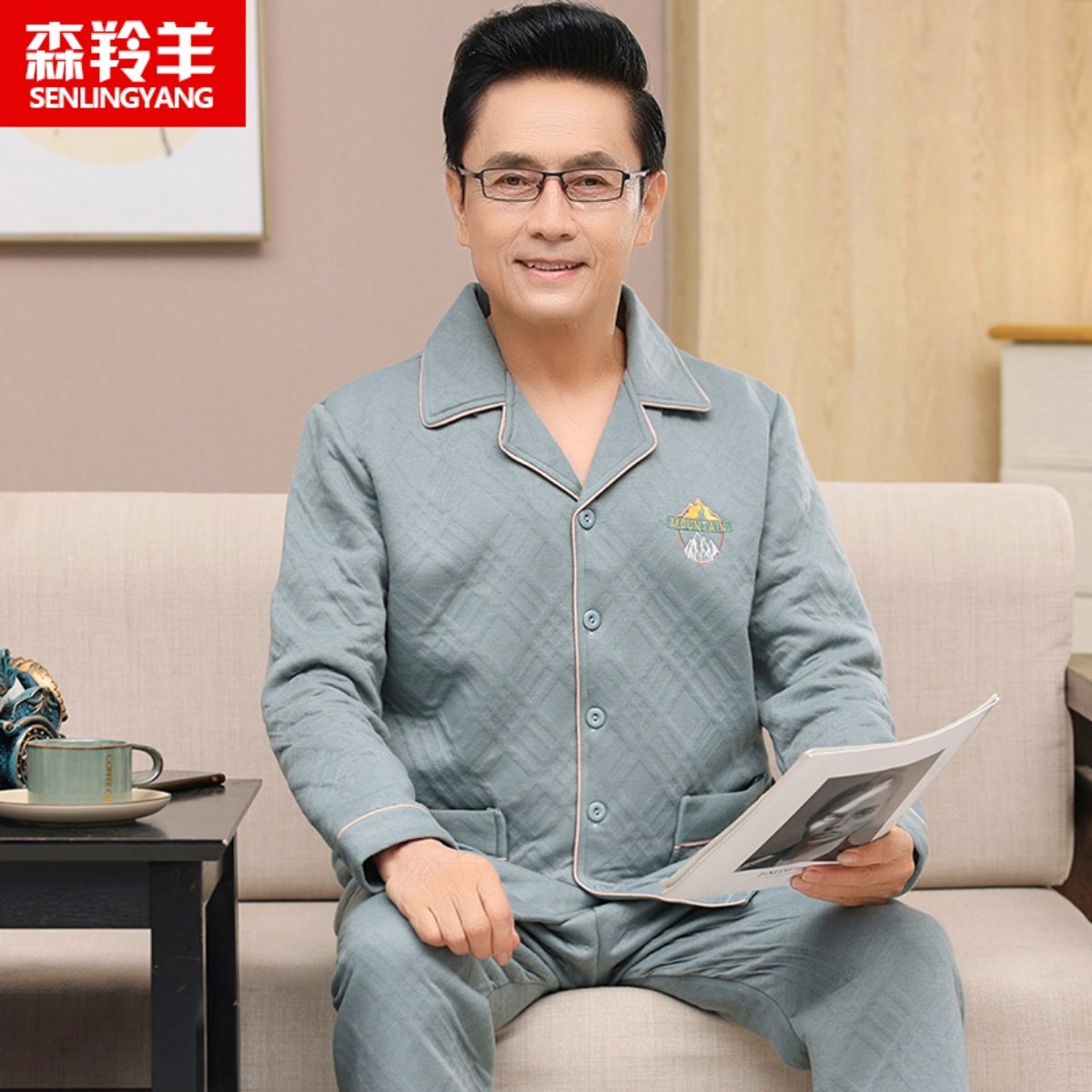 男士睡衣秋冬季中老年爸爸纯棉夹层家居服冬天薄款保暖可外穿套装