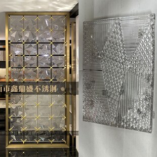 网红不锈钢水晶艺术玻璃屏风隔断M客厅酒店玄关背景墙