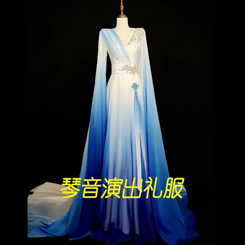 定制高级礼服大气独唱舞台走秀表演民乐独奏服学生艺考主持人礼服