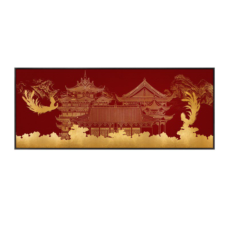 新中式酒店c大堂祥云凤鸣图浮雕巨幅挂画客厅沙发背景墙装饰画