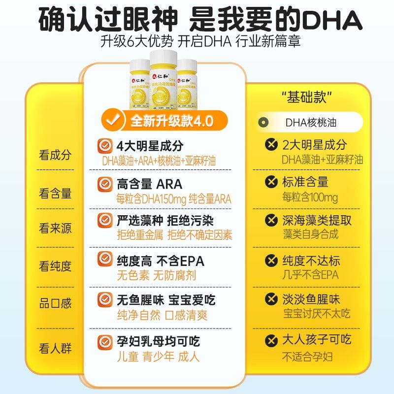 仁和DHA核桃油DHA藻油150mg真添加核桃油dha纯含量好吸收正品