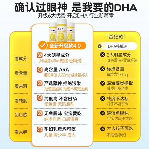 仁和DHA核桃油DHA藻油150mg真添加核桃油dha纯含量好吸收正品