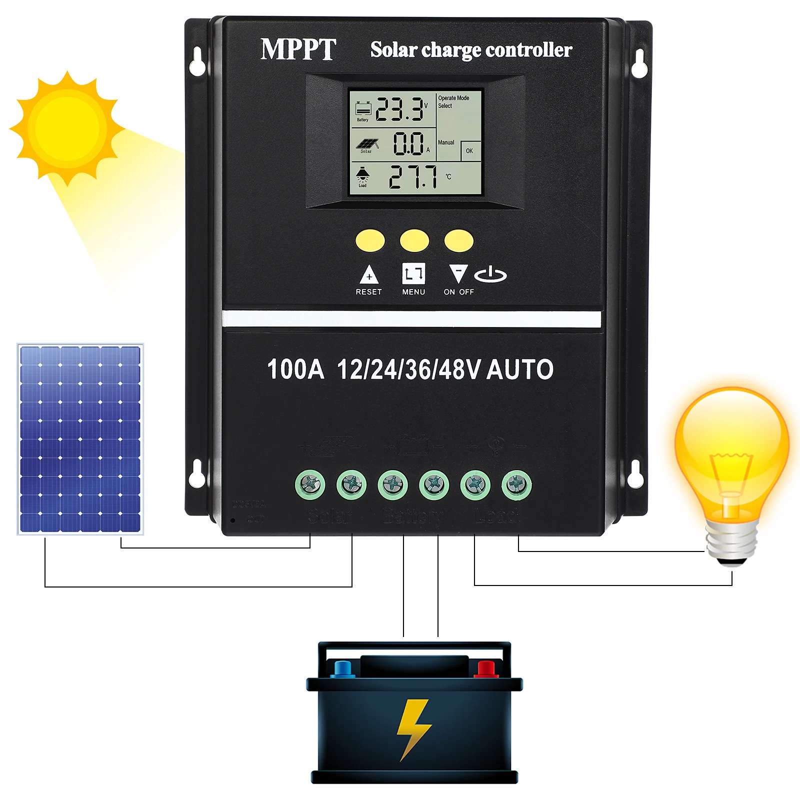 MPPT太阳能控制器12V24V36V48V铅酸锂蓄电池光伏板充电控制器
