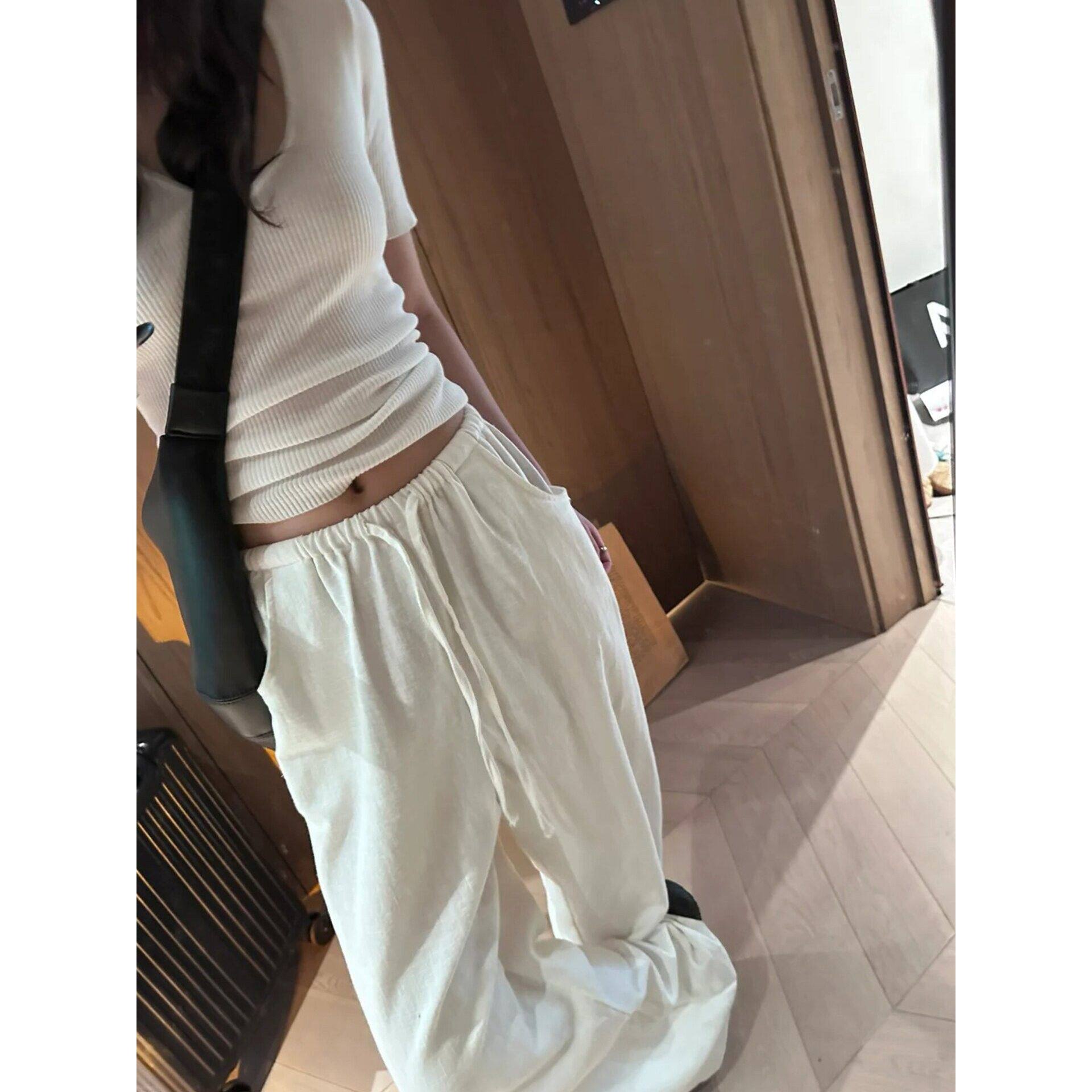 白色阔腿裤女夏季新款胖妹妹mm宽松显瘦梨形身材直筒休闲裤子