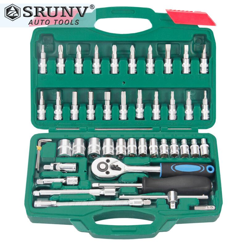 鑫瑞SRUNV套管汽修套筒扳手套装快速棘轮修车工具多功能套装46件