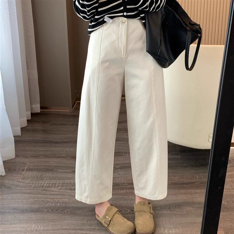 夏季薄款阔腿休闲裤女大码胖妹妹mm梨形身材高腰显瘦九分哈伦裤子