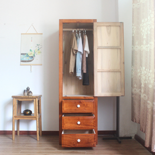 简易原实木e衣柜单门60cm宽小户型窄儿童单人独柜子收纳储物橱卧