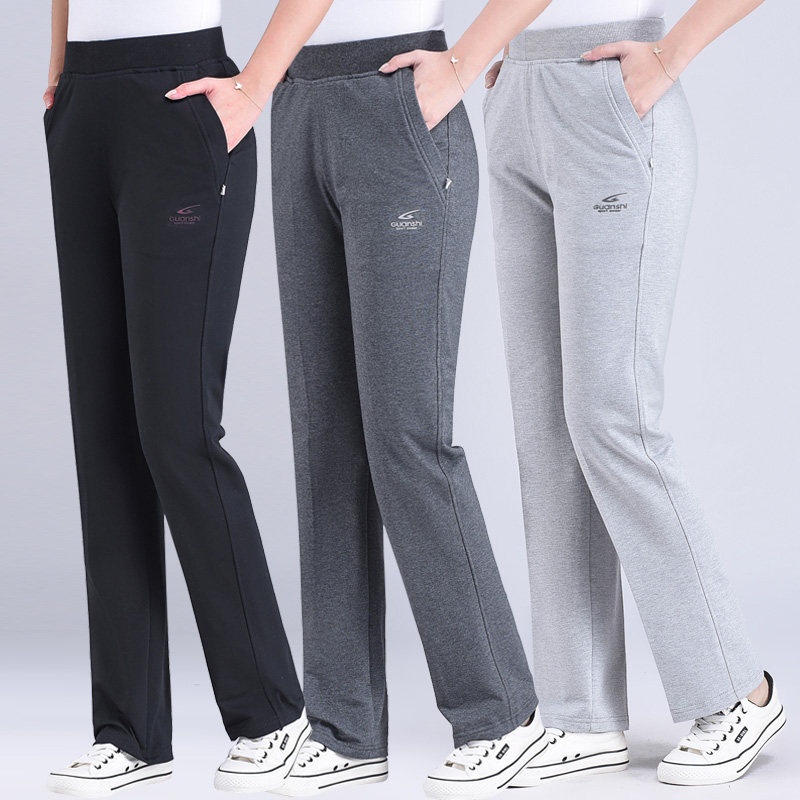 运动裤女宽松直筒高腰纯棉显瘦休闲裤夏季薄款大码卫裤女妈妈裤子