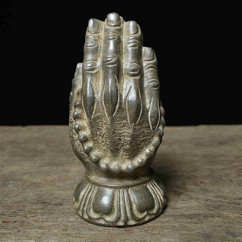 天然青石雕刻祈福佛手释迦摩尼念珠摆件装饰民俗怀旧中式案头茶宠