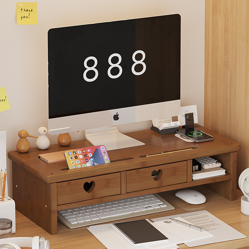 办公台式电脑萤幕增高架子支架简易收纳学生笔记本垫高实木托架