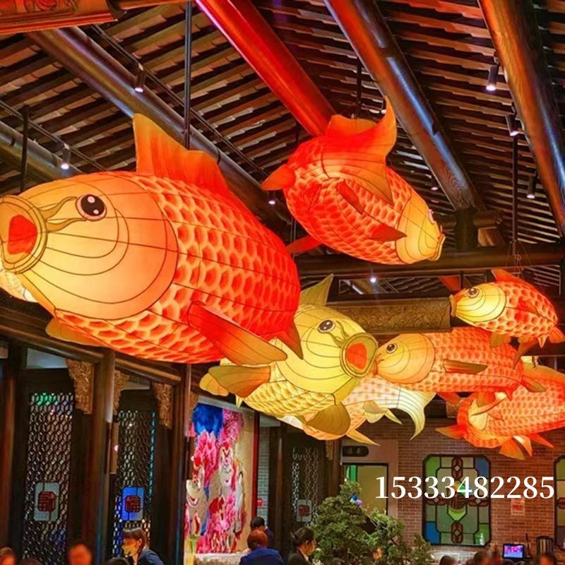 大型防水发光鲤鱼灯笼金鱼灯花灯鱼形吊灯彩灯定制餐厅厂商公园灯