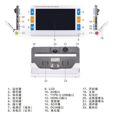 甄选7寸助视器便携手持式电子放大镜支架式电子助视器方便手写
