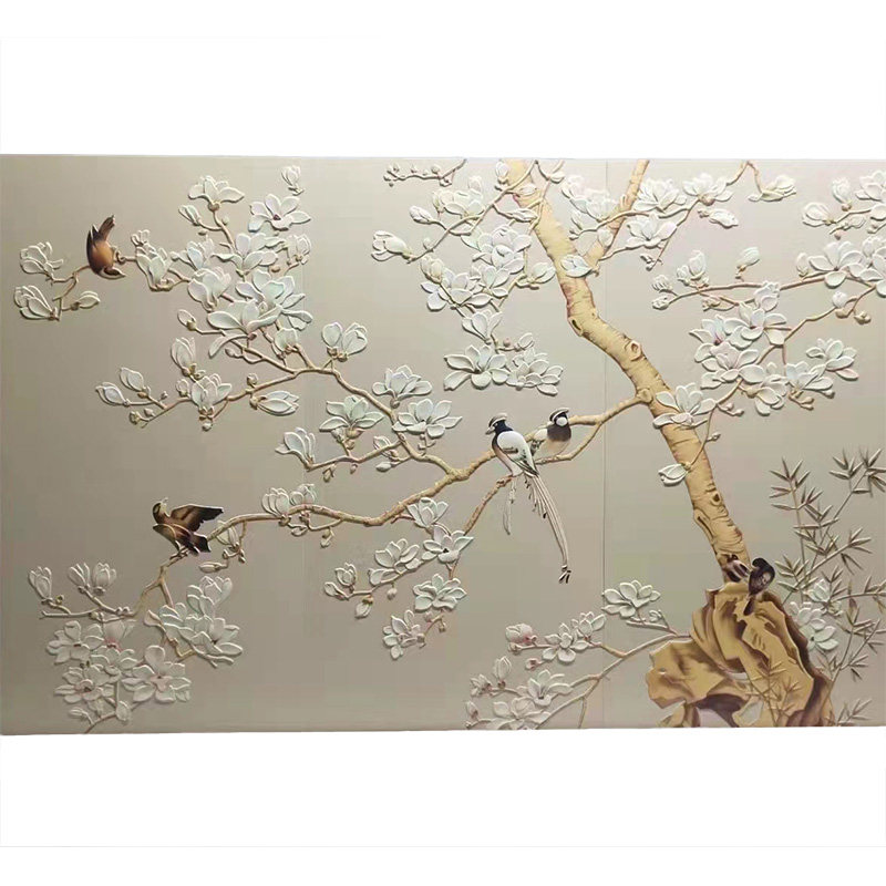 刺绣硬包背景墙客厅沙发卧室电视中式背景酒店床头壁画简约现代