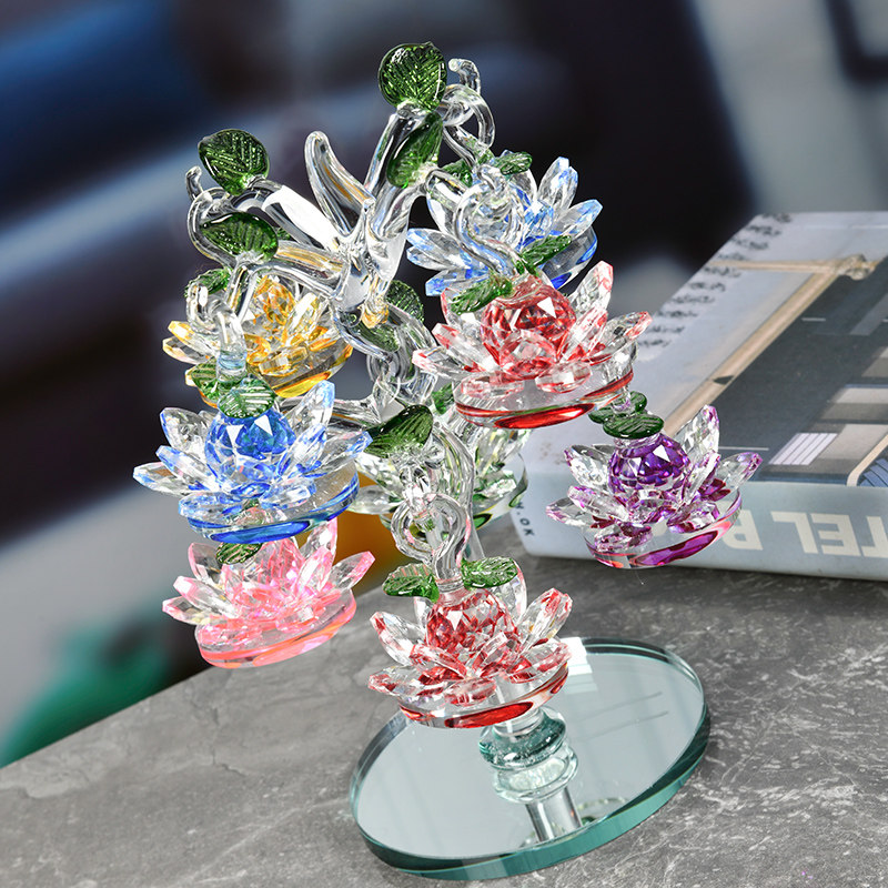大小号水晶莲花树摆件家居客厅电视机酒柜装饰品乔迁开业结婚礼物