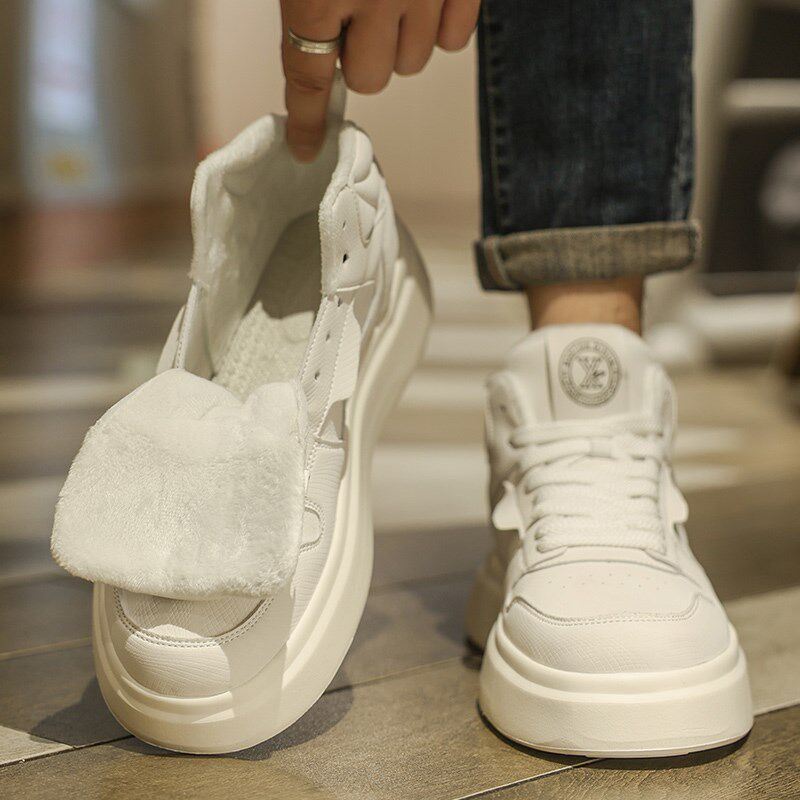 棉鞋男款冬季加绒保暖百搭高帮运动板鞋厚底内增高中帮男士大黄靴