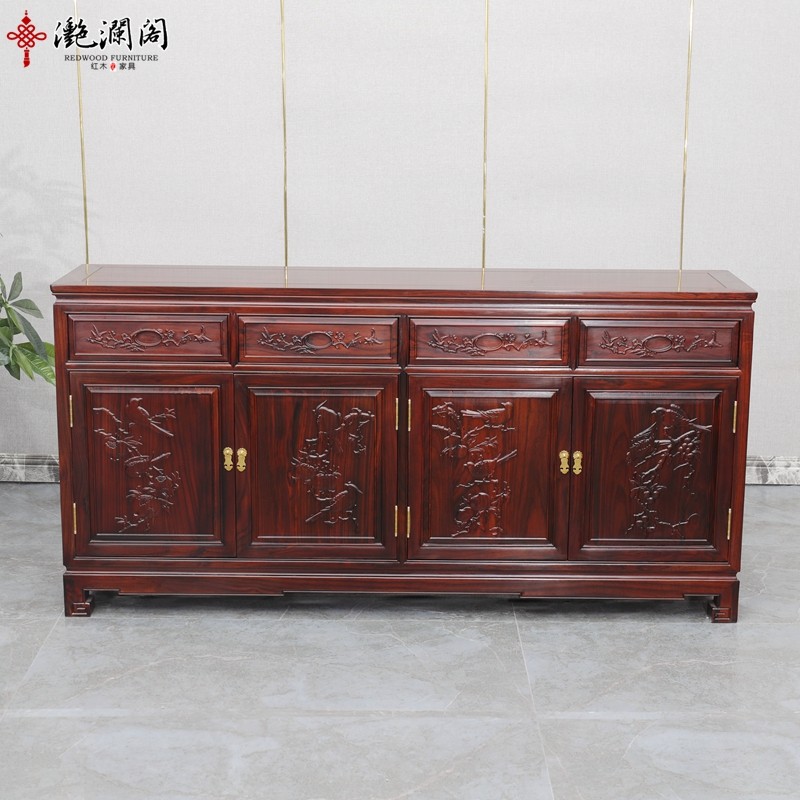红木家具 阔叶黄檀带腿餐边柜 印尼黑酸枝花鸟碗柜 储物柜茶水柜