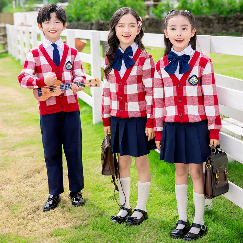 校服小学生套装英伦学院风儿童班服长袖秋冬毛衣三件套幼儿园园服