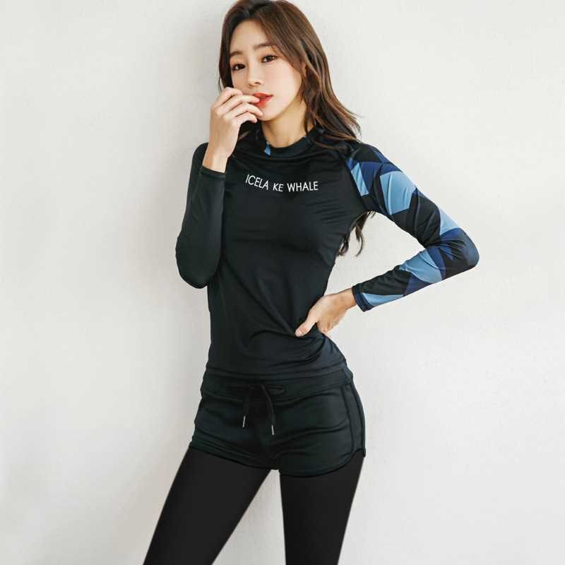 泳衣女保守分体平角长袖温泉运动显瘦遮肚情侣潜水服套装
