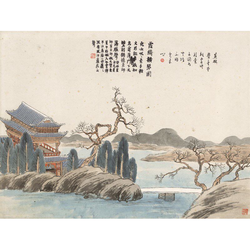 国画字画客厅中国风新中式现代简约装饰画齐白石霞绮横琴图赠装裱