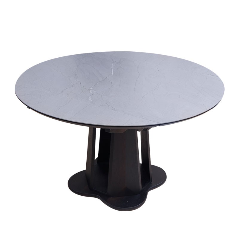 顺尔达岩板餐桌伸缩折叠简约桌子圆形长方形家用实木大小户型饭桌