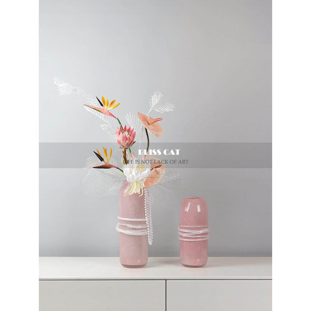 现代简约粉色璃花瓶装饰品花玻女桌卉模型房孩的房间客BCQM-133厅