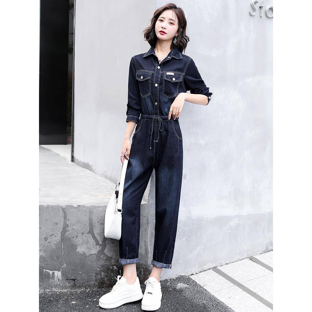 春季仔长袖工牛服件式女作装春季和秋一季优雅时JWB尚新连体裤为