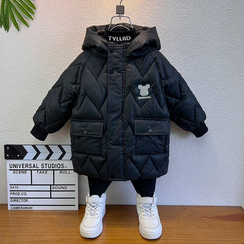 儿童羽绒棉服冬装2024新款洋气中长款免洗宝宝棉衣加厚男童皮棉袄