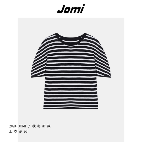JOMI圆领短款条纹针织衫