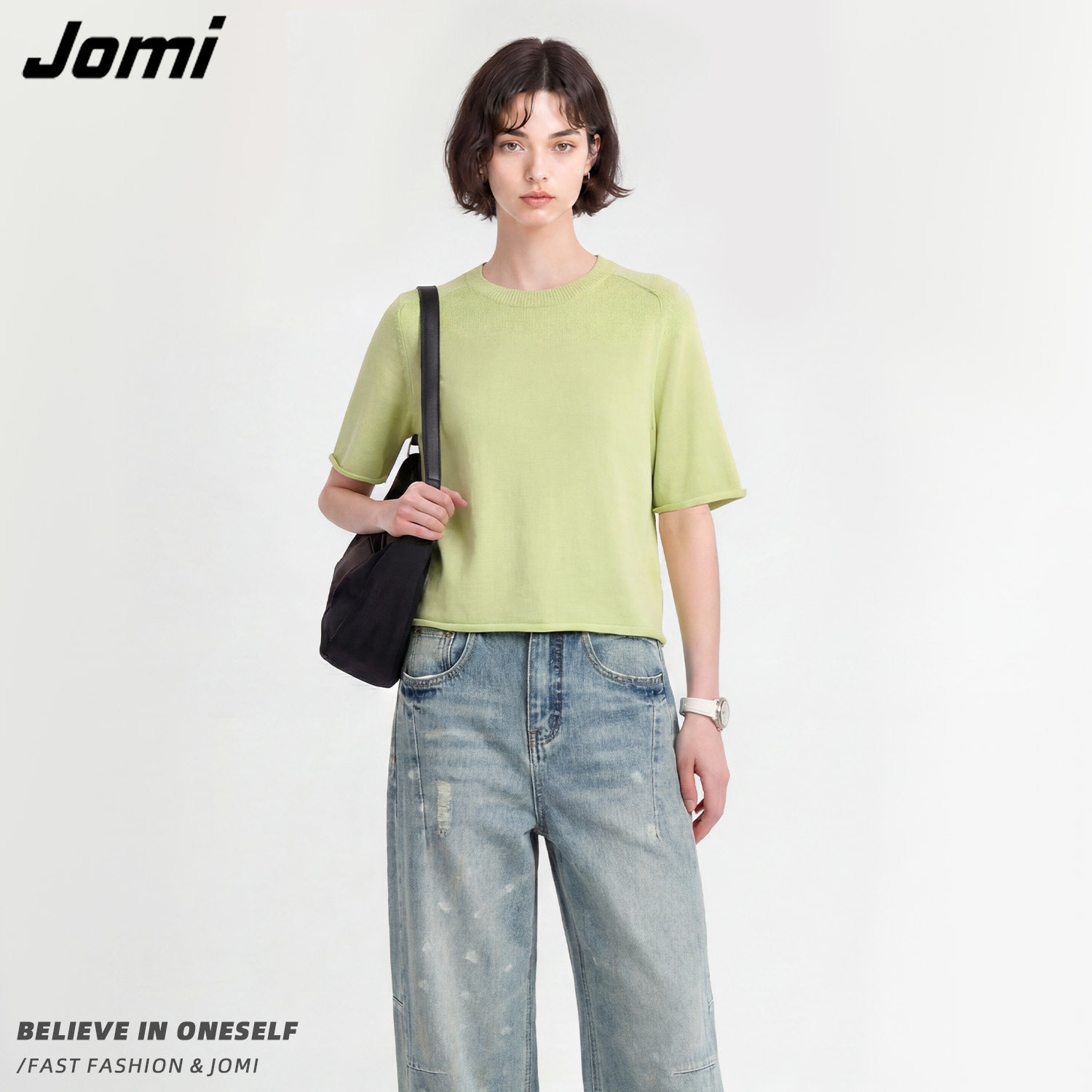 【雪欧尼粉丝专享】JOMI老钱风纯色短袖针织衫女士圆领松弛感上衣