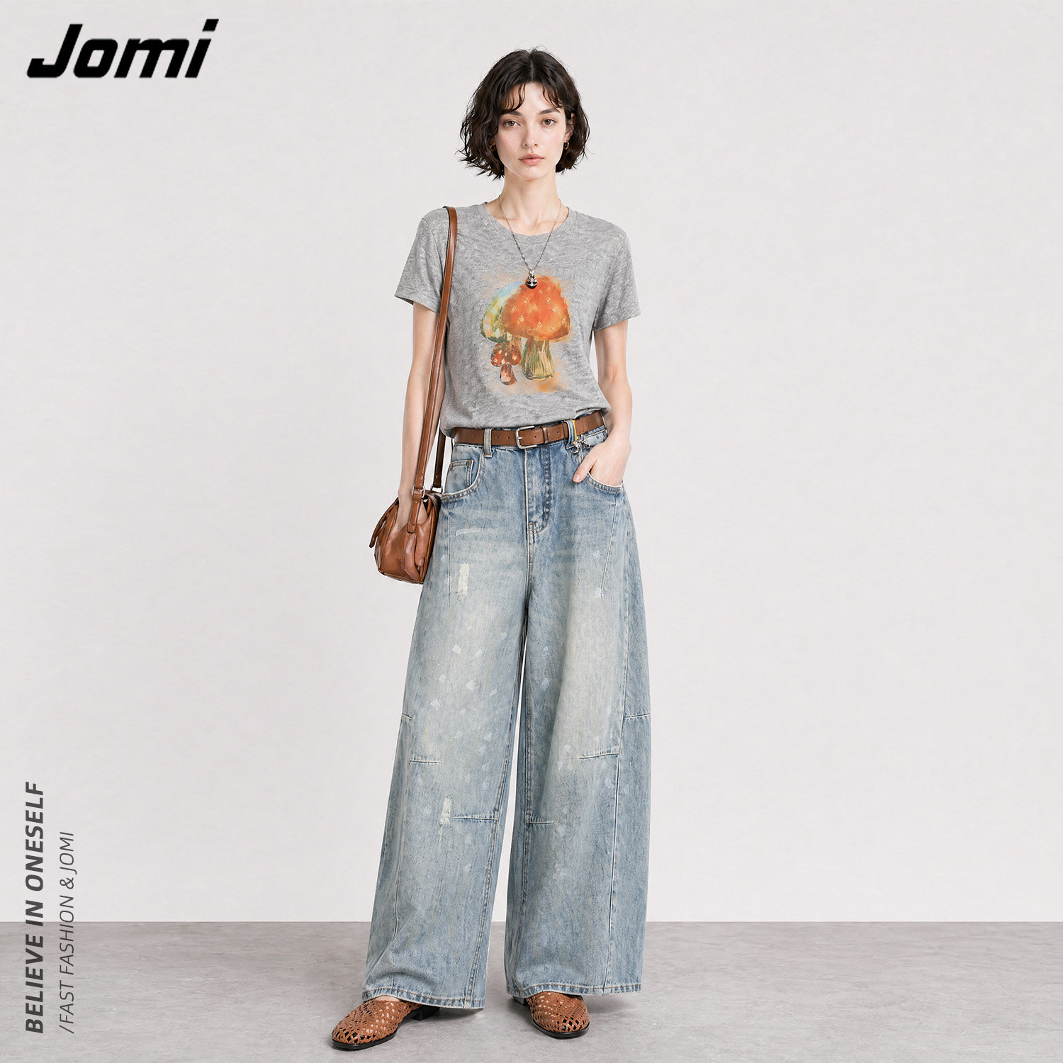 【花花推荐】JOMI女士夏季新款T恤个性蘑菇图案女圆领短袖J2861
