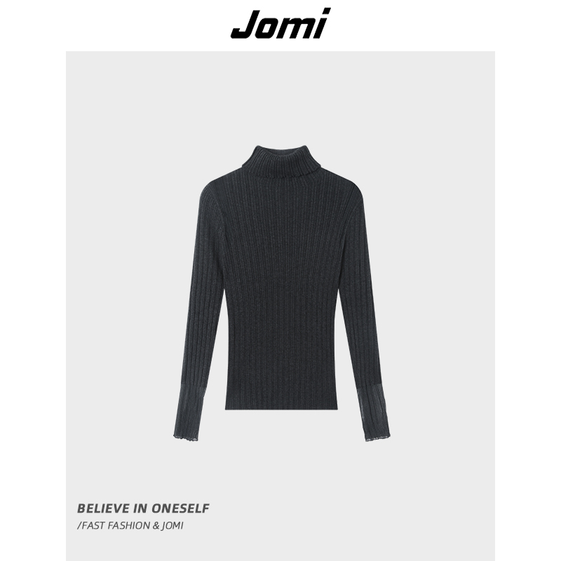【晶晶姐妹专属】JOMI时尚百搭纯色长袖修身高领针织衫上衣打底衫