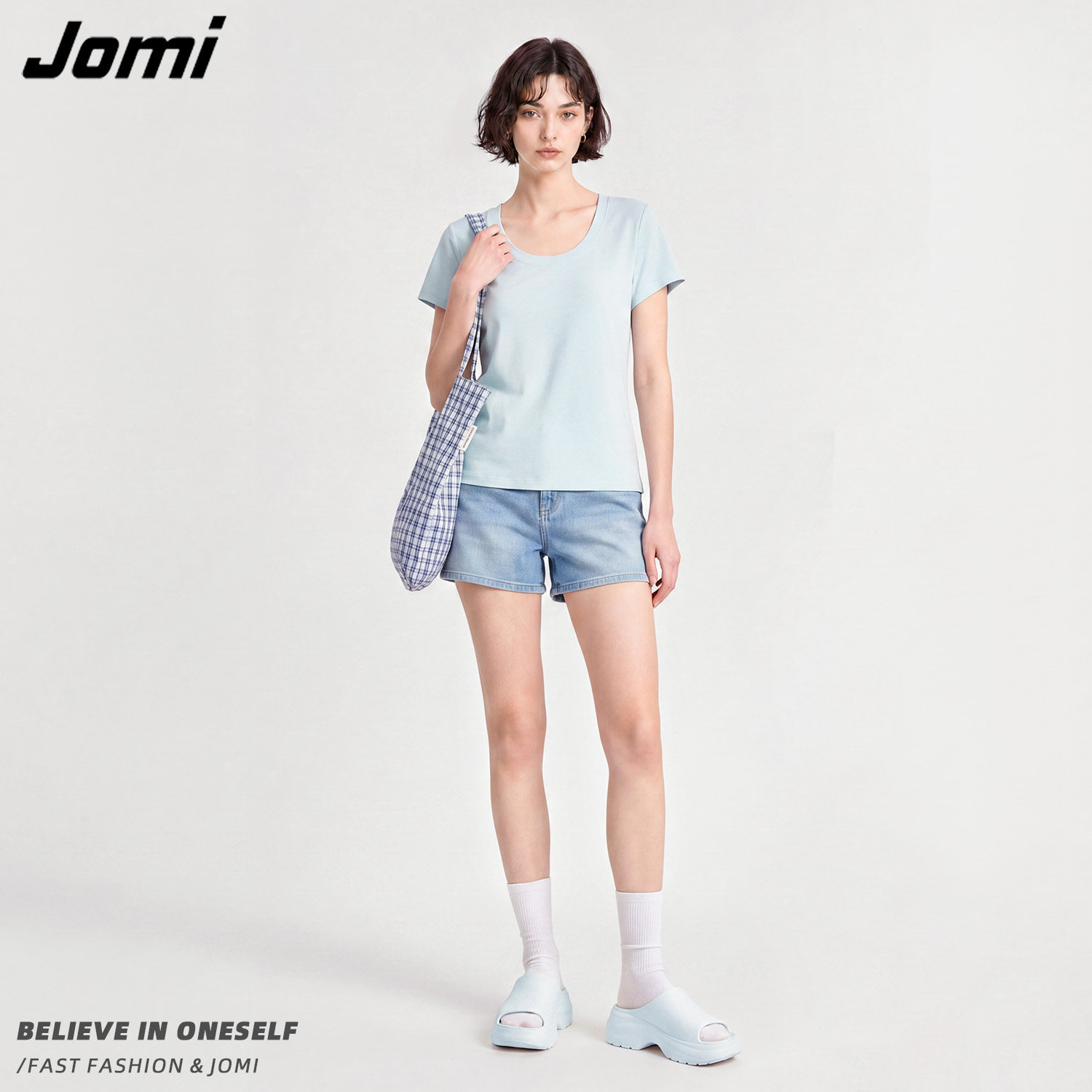 【雪欧尼粉丝专享】JOMI简约百搭女士U领基础款短袖T恤J22102