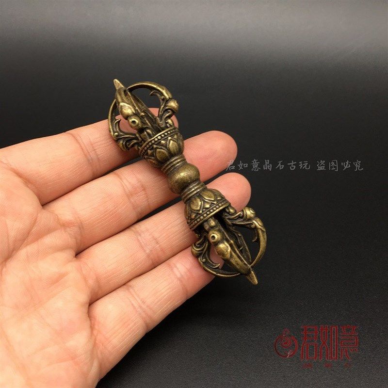 尼泊尔纯铜手工金刚杵小摆件 五股件铜杵手把件密宗佛器铜器