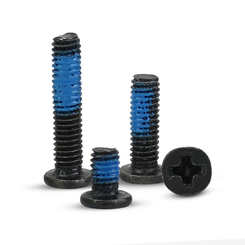 黑色十字扁平头点胶螺丝薄平头防松笔记本电脑手机螺丝CM1.4M2M3